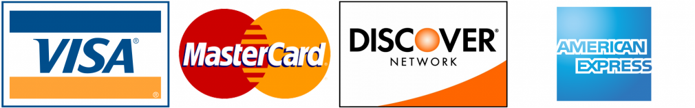 Visa, Mastercard, Discover and American Express accepted