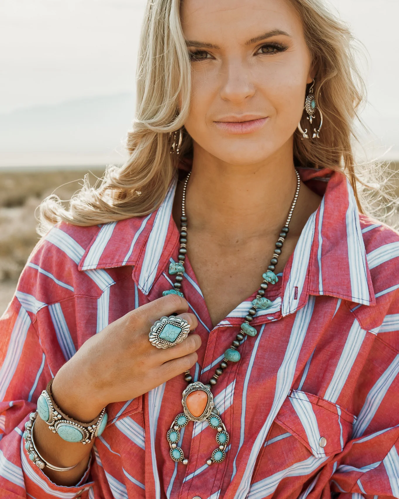 Layered Western jewelry